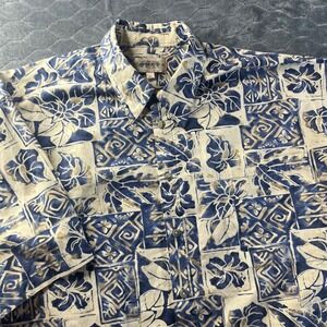 Campia Moda Button Front Shirt Mens XL Blue Cream Excellent Floral Block Print
